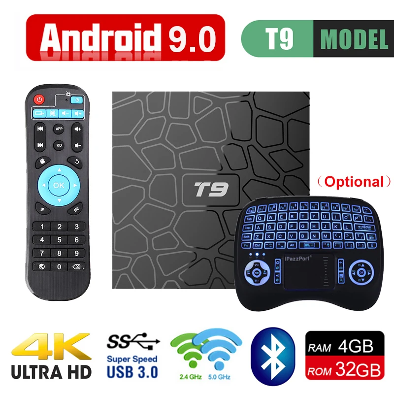 Android 9 0 ТВ приставка T9 RK3328 Четырехъядерный 4 ГБ ОЗУ 32 Гб ПЗУ USB 3 Smart tv 4K