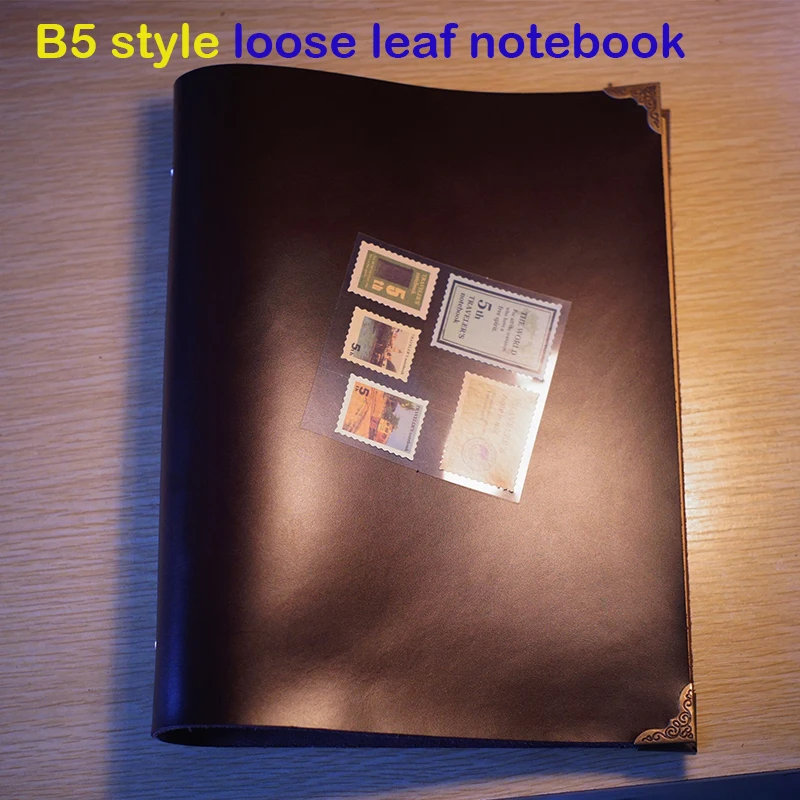Handmade B5 size planner handmade genuine leather notebook 9 holes  free imprint loose leaf   kraft paper  journal notebook
