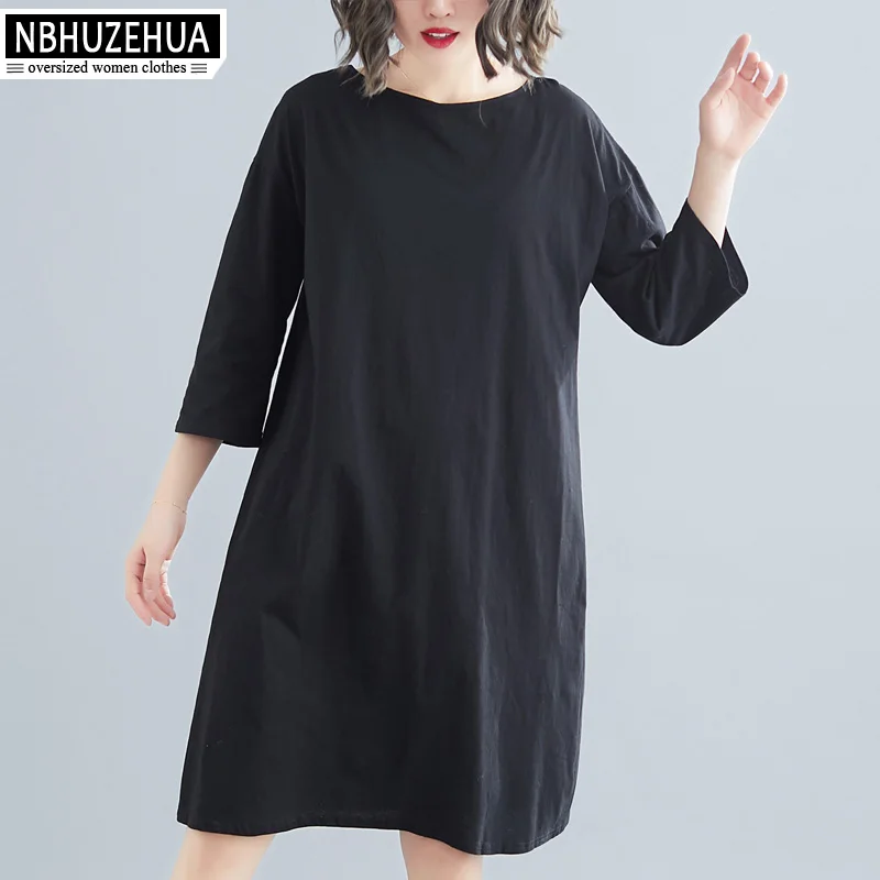 NBHUZEHUA женское летнее платье 2019 повседневное одноцветное черное хлопок плюс