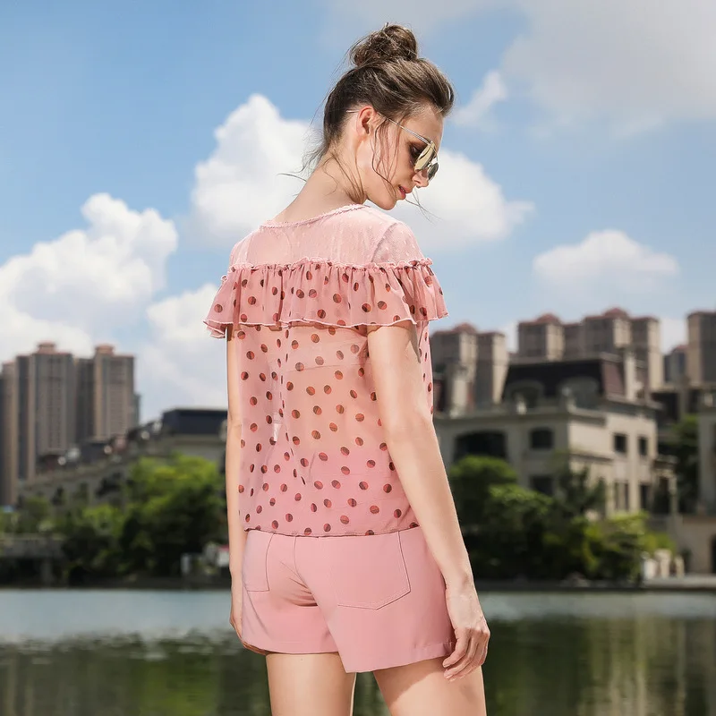 OUYALIN L XXXL 4XL 5XL Плюс Размер Женская летняя блузка с оборками 2018 Дамская розовая