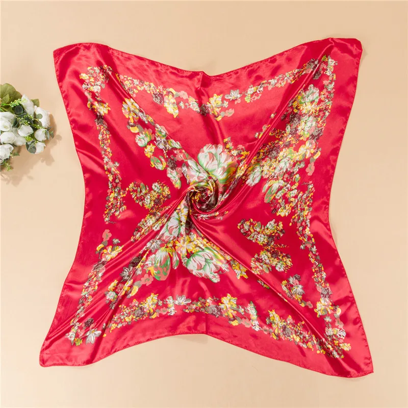 Роскошный брендовый атласный шарф модный носовой платок с цветком кешью 90x90 см