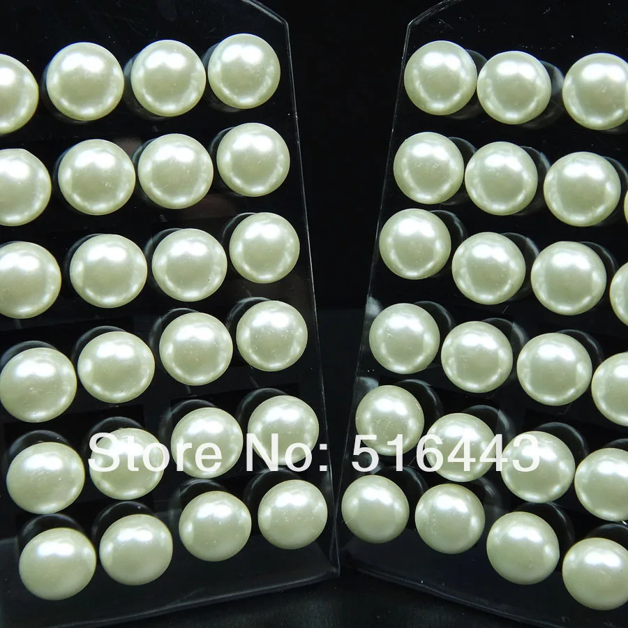 A-548 96pcs Round Silver White Glass Pearl Stainless steel Women Stud Earrings Wholesale Fashion Jewelry Lots include the pad | Украшения и