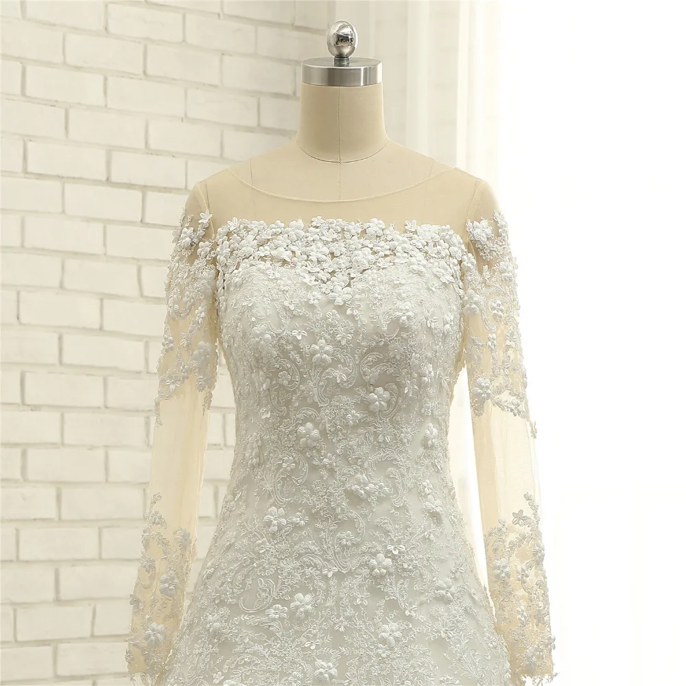 Новые Модные свадебные платья с длинным рукавом 2018 Иллюзия шеи длинный поезд