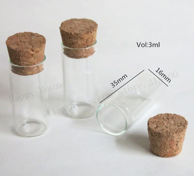 100 x 3ml Mini Thin Glass Tube with Wood Cork  3cc Clear Sample Vials Cork Stoppered Tube More Sizes Available from 1ml to 300ml