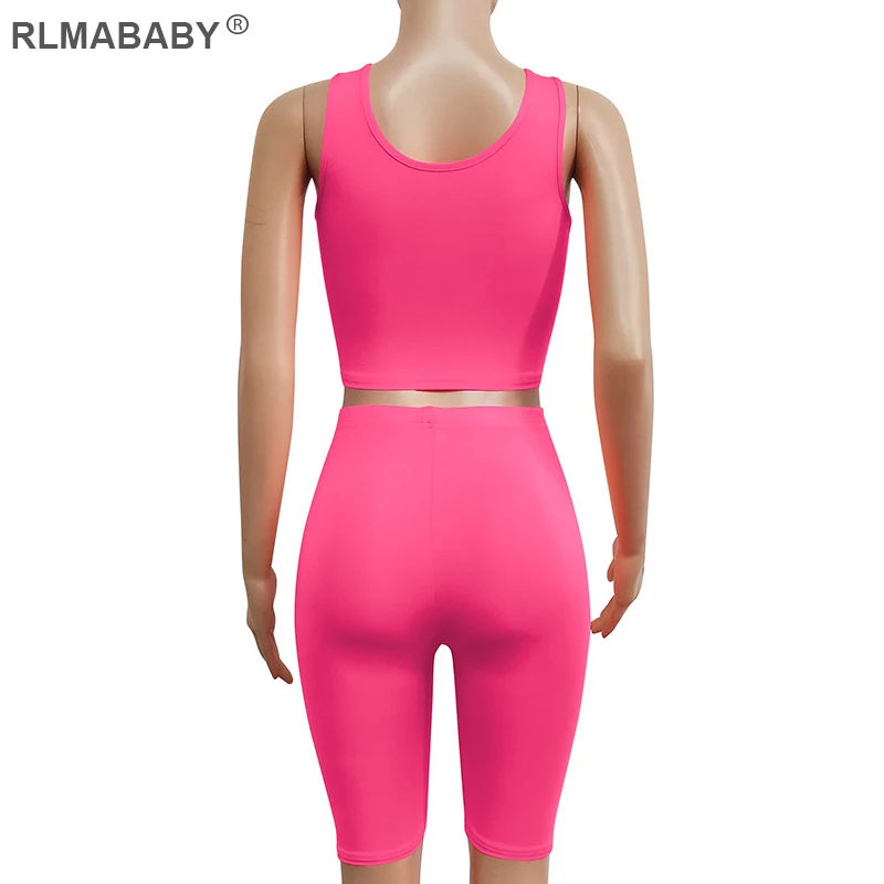 

RLMABABY Casual 2 Piece Set Women Top And Shorts Set Slim O Neck Sleeveless High Waist Tracksuit Women Summer Bodycon Sport Set
