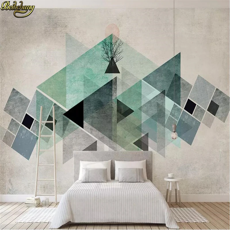 beibehang Custom Nordic retro geometric triangle block Photo Wall Mural Paintings Wallpaper For Living Room Bedroom background