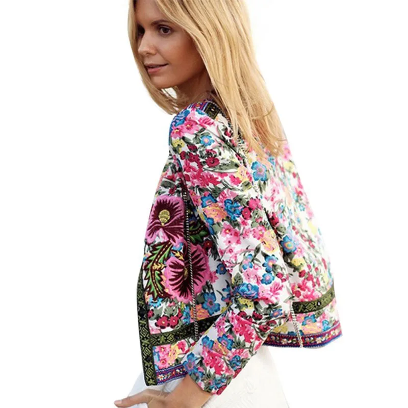 Винтаж Цветочный принт длинный рукав куртка Изготовленная с применением техники