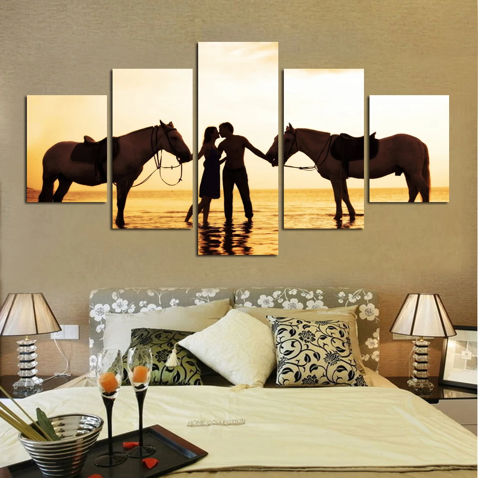 Холст для живописи Wall Art домашний декор Гостиная 5 панелей пару с плакаты лошадьми