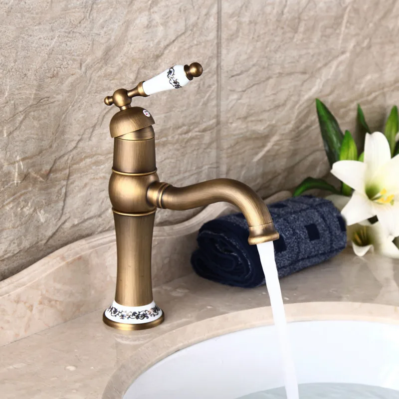 Смеситель для раковины в античном стиле с одной ручкой керамической латунный
