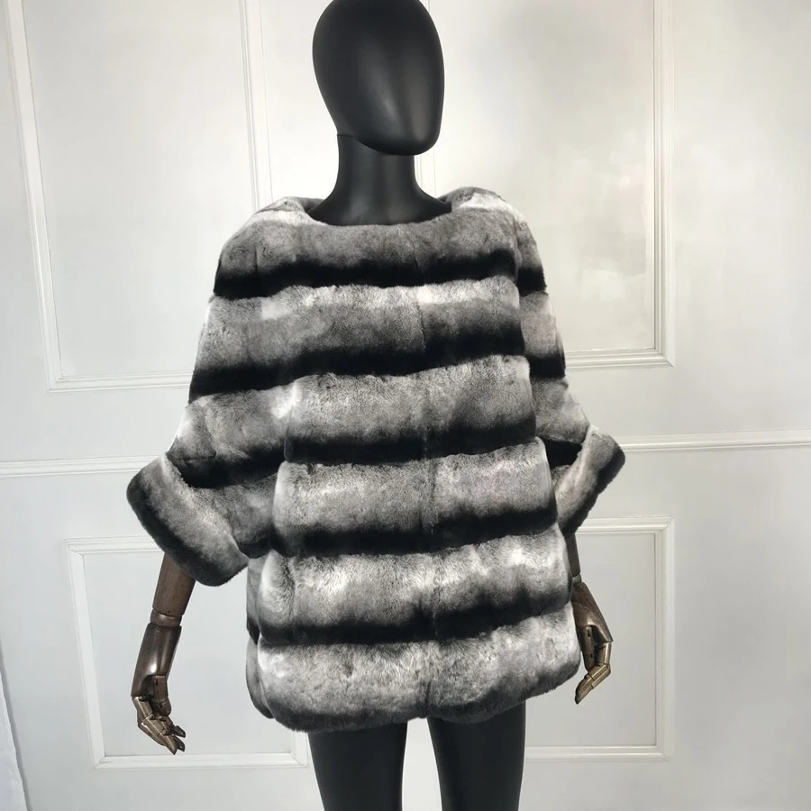 Top Selling Natural Rex Rabbit Fur Coat Batwing Sleeve Short  Jacket Women Winter Warm Fashion Overcoat