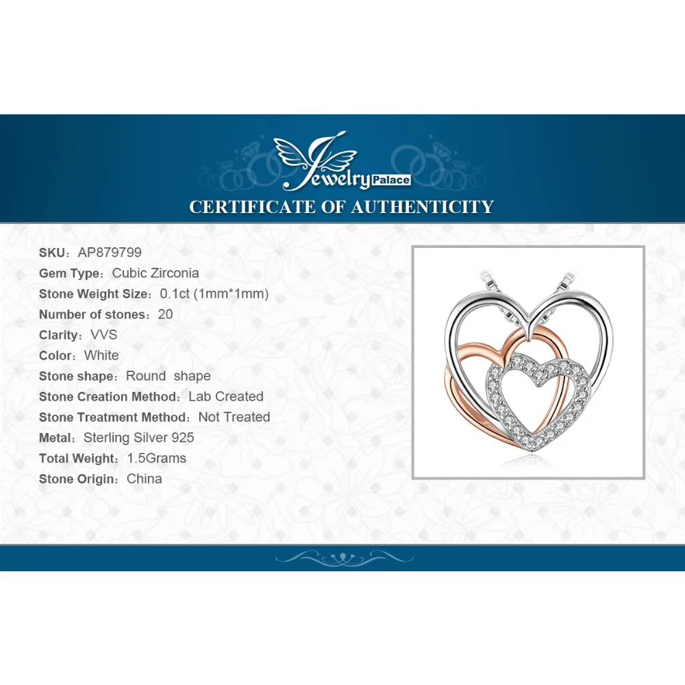JewelryPalace сердца к сердцу переплетенных кубического циркония кулон Цепочки и
