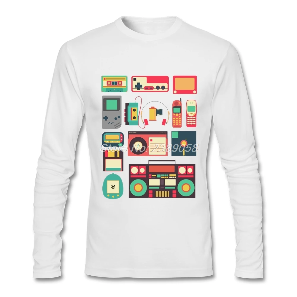 Мужские футболки с длинным рукавом облегающие принтом в стиле ретро 2019|mens tee