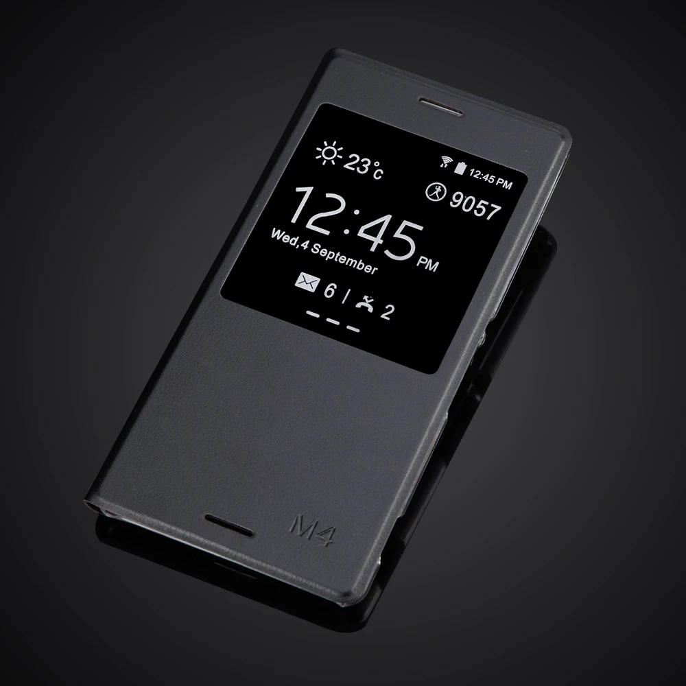 Черный M4 Aqua роскошный кожаный ультра тонкий чехол для телефона для sony Xperia M4 Aqua E2303 E2333 E2353 Чехол-книжка с окошком - Цвет: Черный
