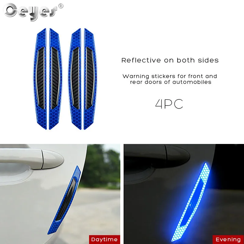 Style 1 Blue 4pcs Ceyes автомобильный Стайлинг Автомобильная Светоотражающая полоса Предупреждение ющий отражатель углеродное волокно универсальная светящаяся наклейка аксессуары Авто Наклейка s - Цвет: Style 1 Blue 4pcs