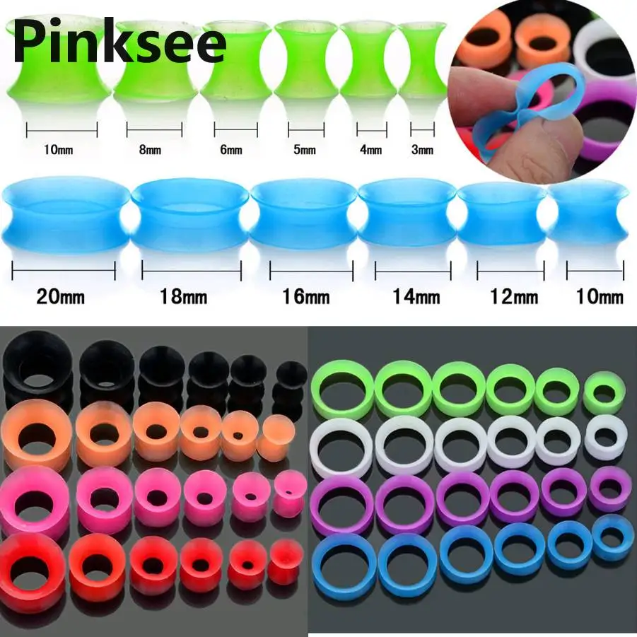 

12pcs Thin Silicone Flexible Hollow Ear Skin Flesh Tunnels Ear Plugs Gauges Earlets Body Jewellery Drop Ship