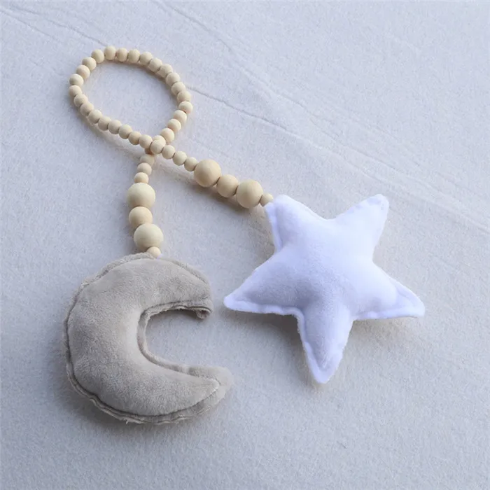 Grey Moon White Star INS Скандинавская звезда Луна кисточка деревянный бисер Украшение для детской комнаты детская палатка подвесная подвеска Настенный декор реквизит для фотосессии - Цвет: Grey Moon White Star