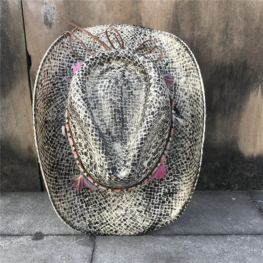 Женская Соломенная ажурная ковбойская шляпка в западном стиле Элегантная