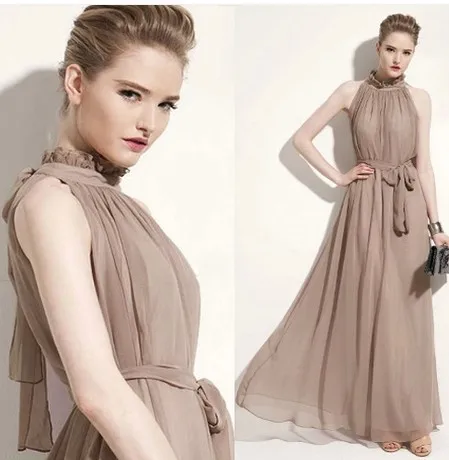 Женское шифоновое платье макси с кружевным воротником стойкой|chiffon long dresses|dress