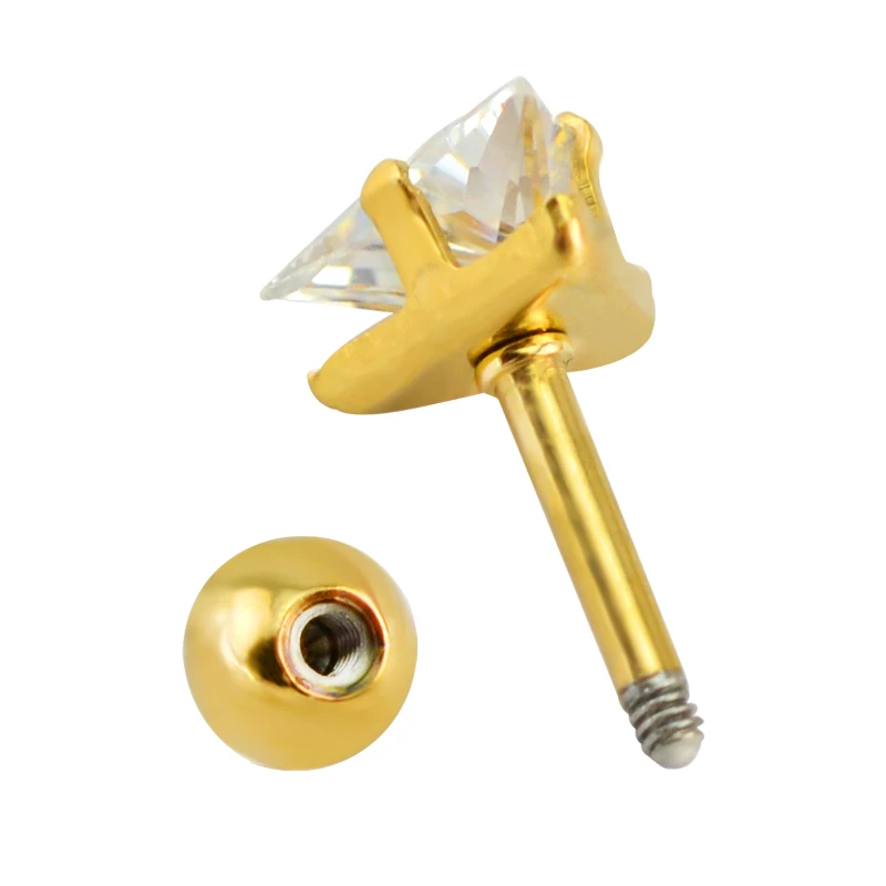 Серьги гвоздики с фианитами для пирсинга уха треугольные серьги прокола