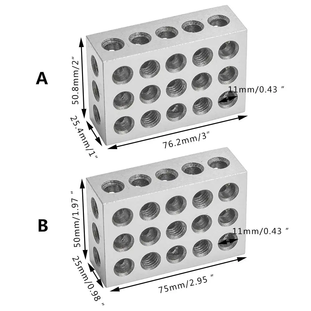 

2pcs/set 23 Holes Hardened Steel 1-2-3" Precision Matched Machinist Tool 23 Holes 25-50-75mm Block Gauge