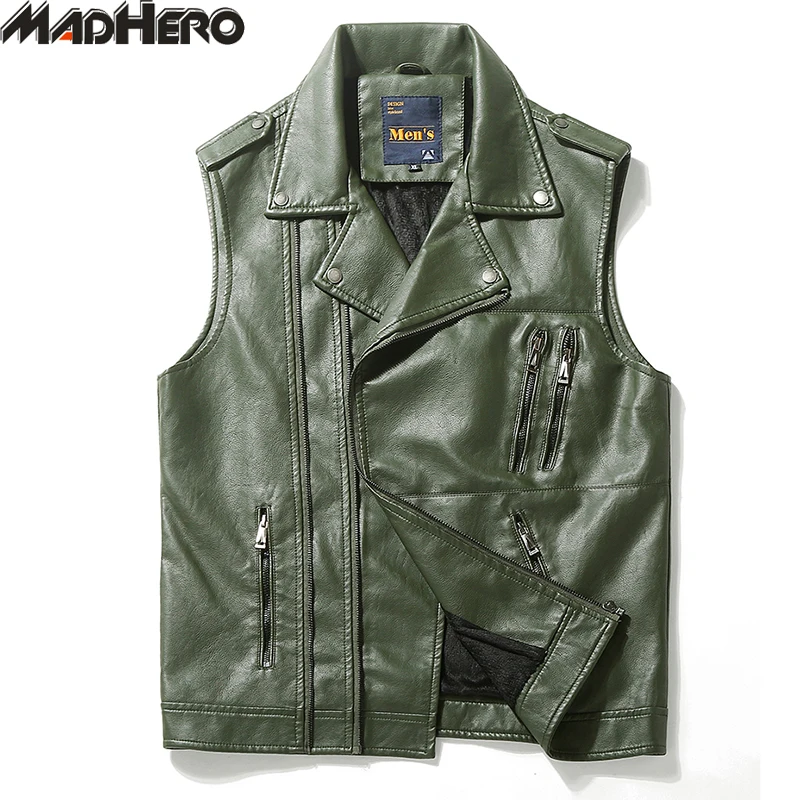 MADHERO из искусственной кожи Вязаные Жилеты для женщин на молнии Для мужчин