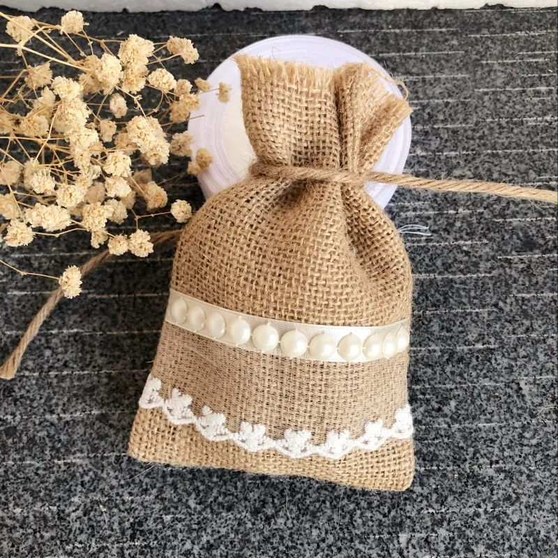 100 шт./лот модные кружевные сумочки для подарка в деревенском стиле конфет с