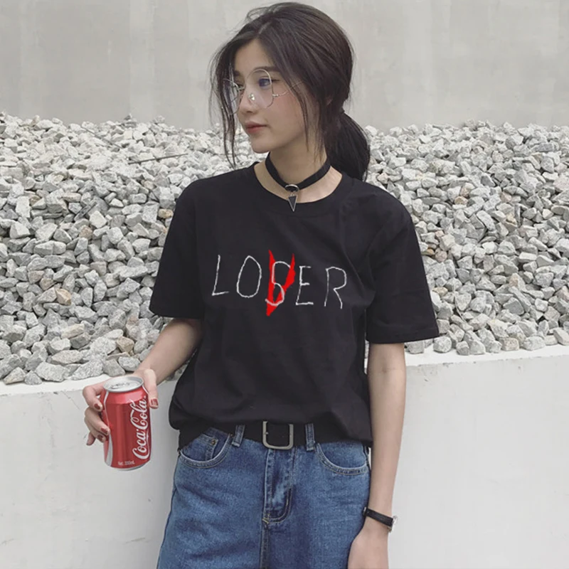 Мужская и Женская Повседневная хлопковая футболка с коротким рукавом Loser Lover It