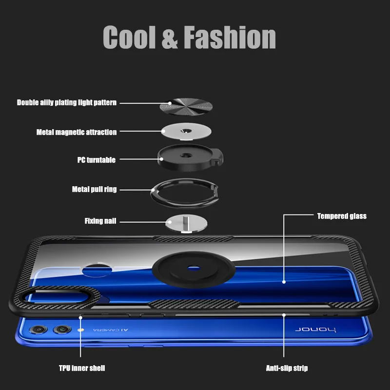 Tempered Glass Case For Huawei P30 Pro Nova 4 Phone Coque Honor V20 8X Max 7x Play 10 Transparent Holder Shockproof Cover |