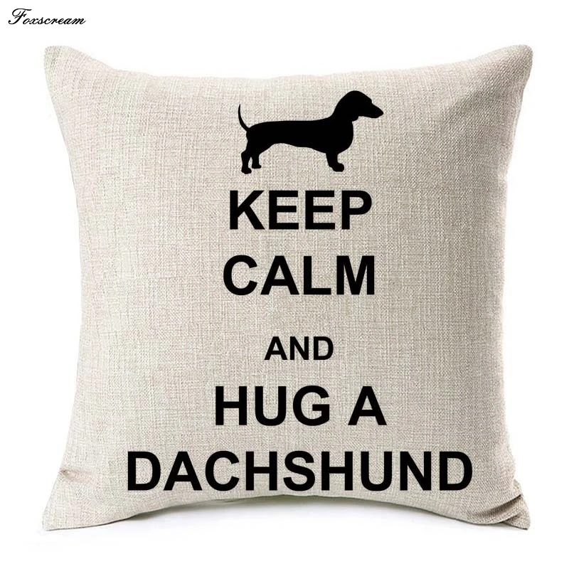Колбаса Чехлы для подушек с изображением собак Keep Calm and Hug такса Любовь Сердце Satr подушки детские крышка бежевый лен наволочка на подушку, Спальня Декор
