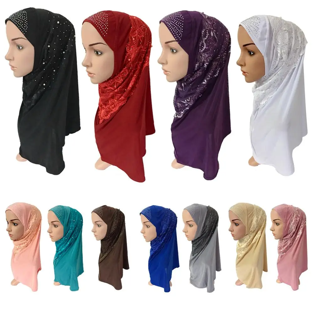 Одна деталь Amira хиджаб шапка мусульманский женский хиджаб мусульманский шарф Кепки полное покрытие Головные уборы кружевное платье с цвето...
