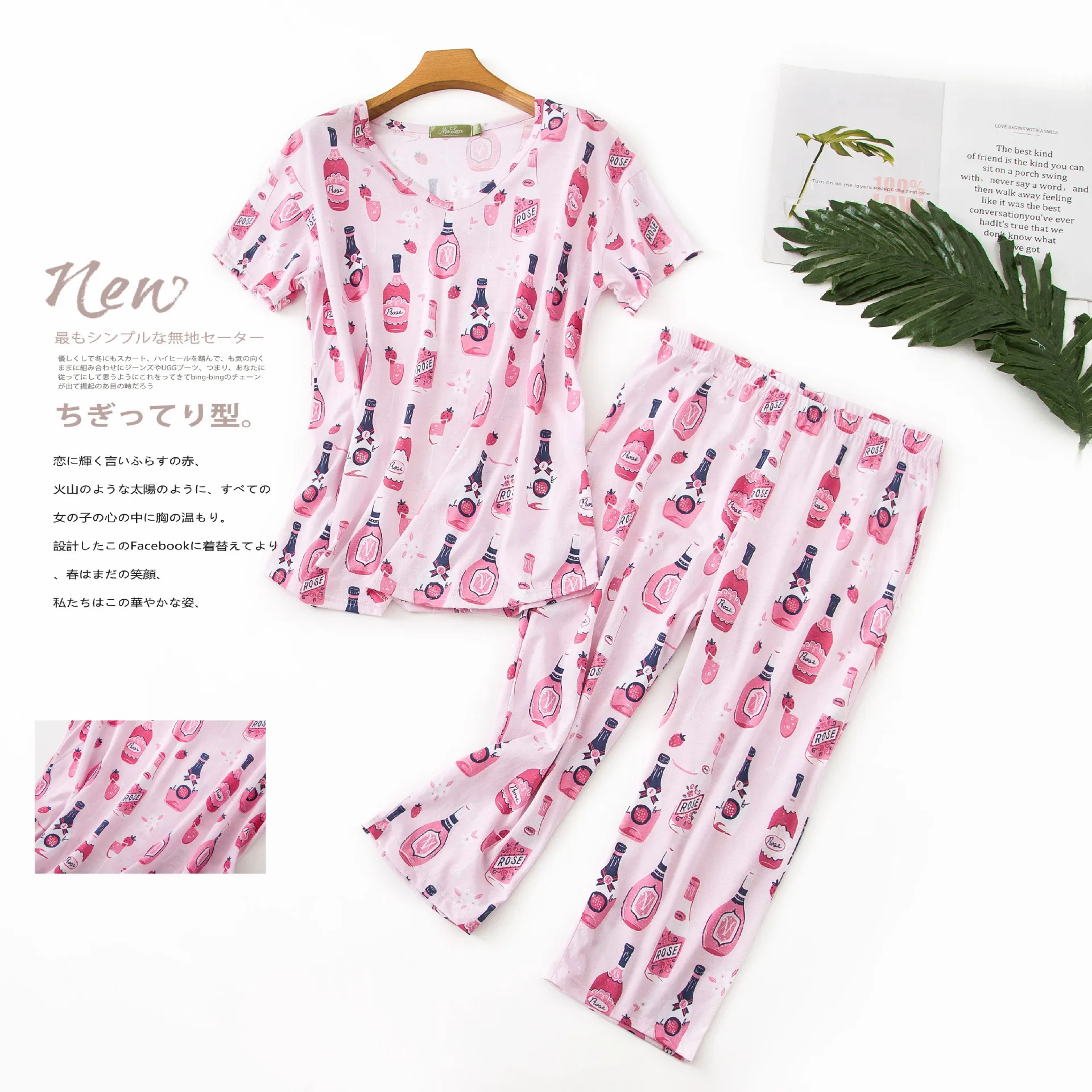 

Shuchan Summer Pijama For Women Cotton Tops With Short Sleeve+calf-length Pants Sleepwear Everyday Plus Size Suit Women Gray