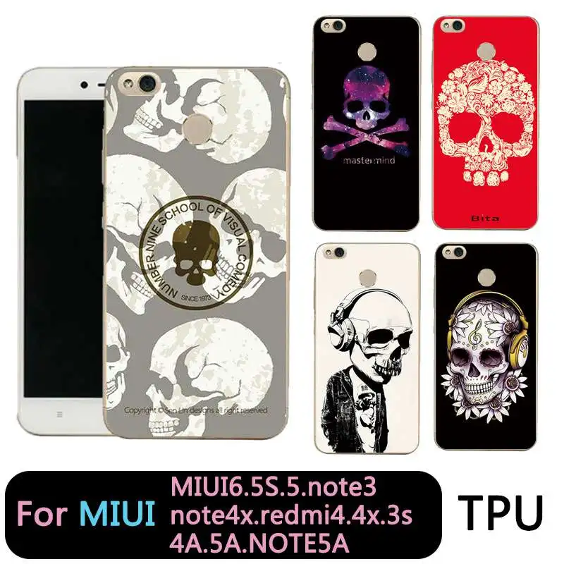QMSWEI Phone Case For Mi 6 5 5s note3 Redmi note4x 4x 3s 4a 5a note5a TPU Soft Clear Skull Silicone Cover Free shipping |