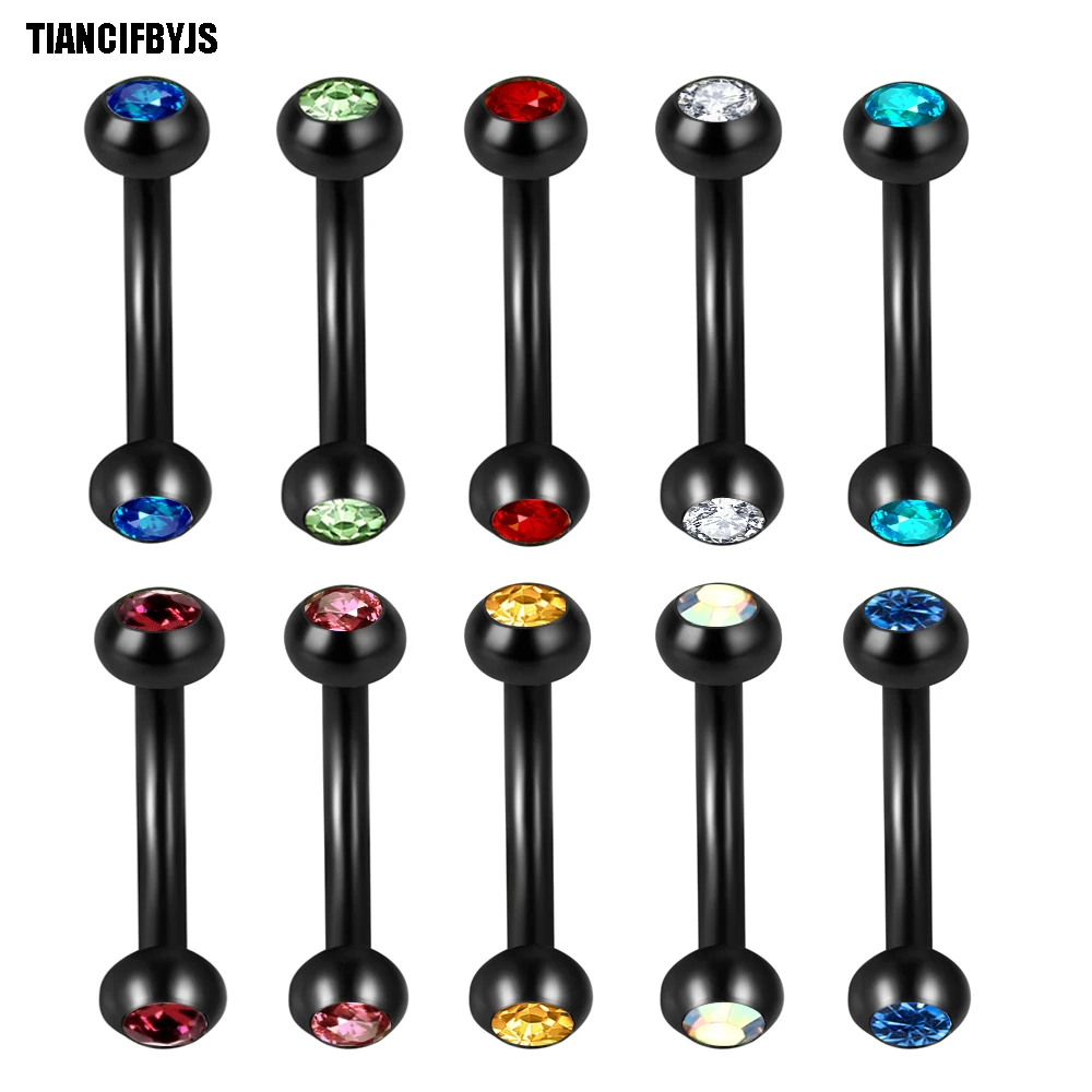 

TIANCIFBYJS Surgical Steel Curved Barbell Eyebrow Ring Piercing Bar Crystal Earring Lip Labret Tragus Studs Helix Body Jewelry