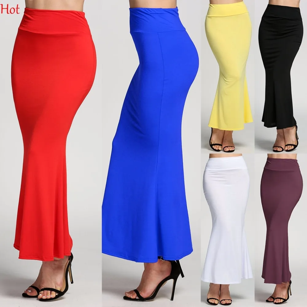 Горячая весна длинная юбка модные сексуальные однотонные хлопковые юбки Женская