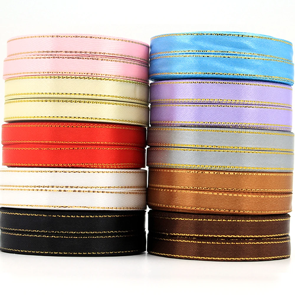 25 ярдов атласная лента 10 мм золотые ленты корсажная лента для кромки для самостоятельной сборки для упаковки подарков, украшения свадебной вечеринки принадлежности для скрапбукинга