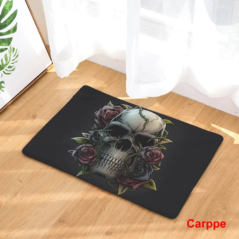 Череп цветной цветочный принт дверной коврик для прихожей двери нескользящий
