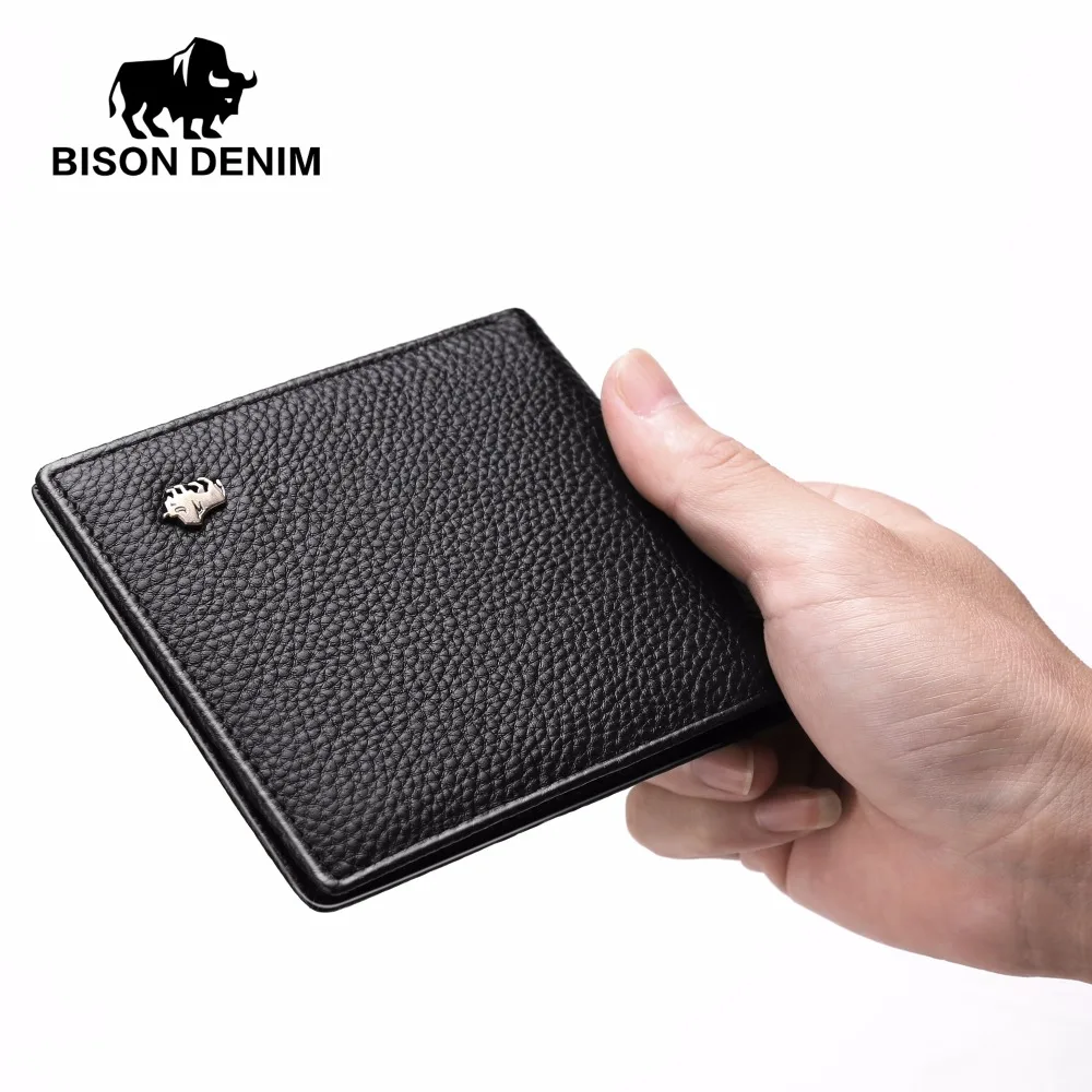 Мужской короткий кошелек BISON DENIM из натуральной кожи с отделением для кредитных