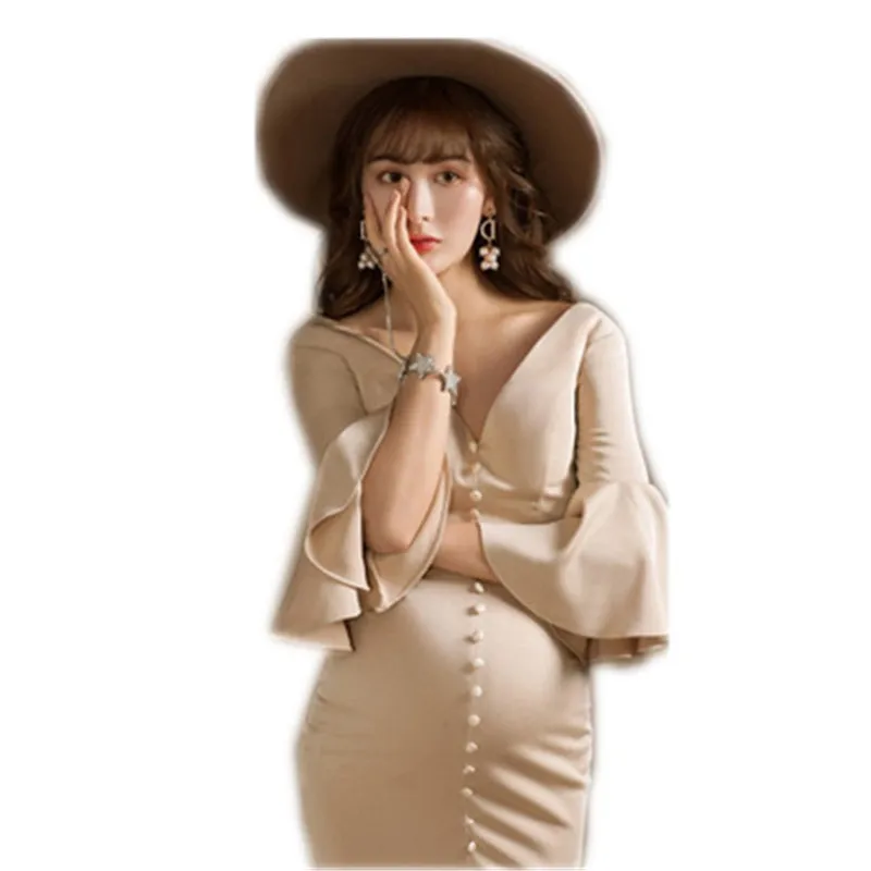 Светильник бежевое платье для беременных + шапка комплект из двух предметов