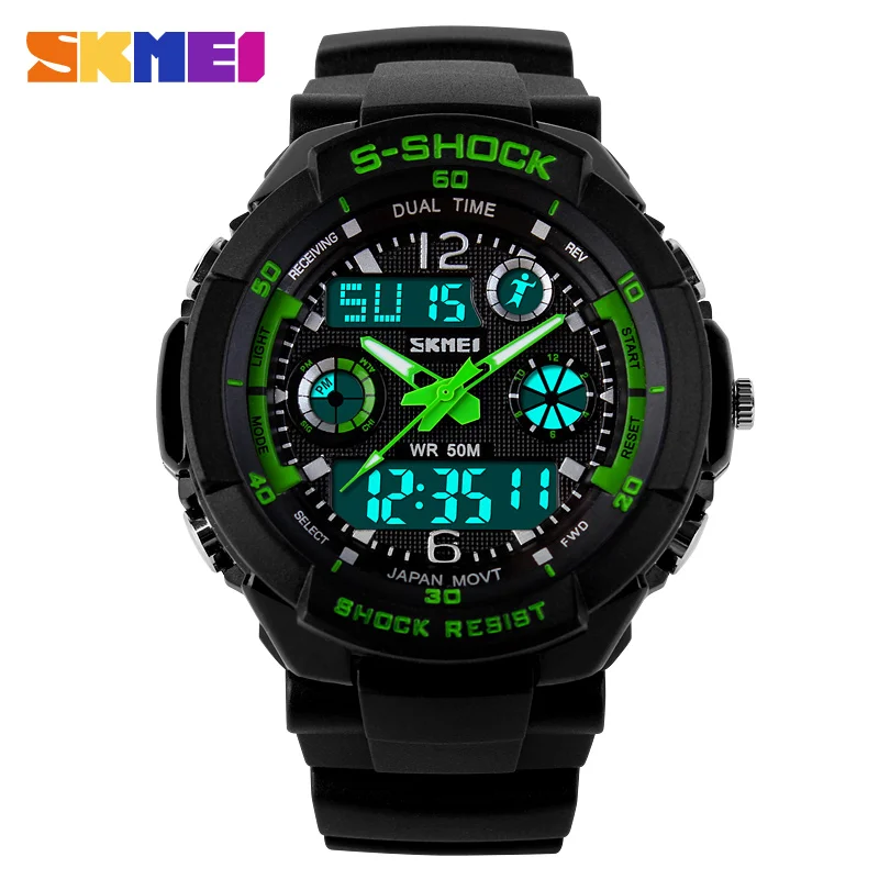 SKMEI часы детские спортивные часы Топ бренд Double Time Chrono EL светильник водонепроницаемые наручные часы для мальчиков 1060