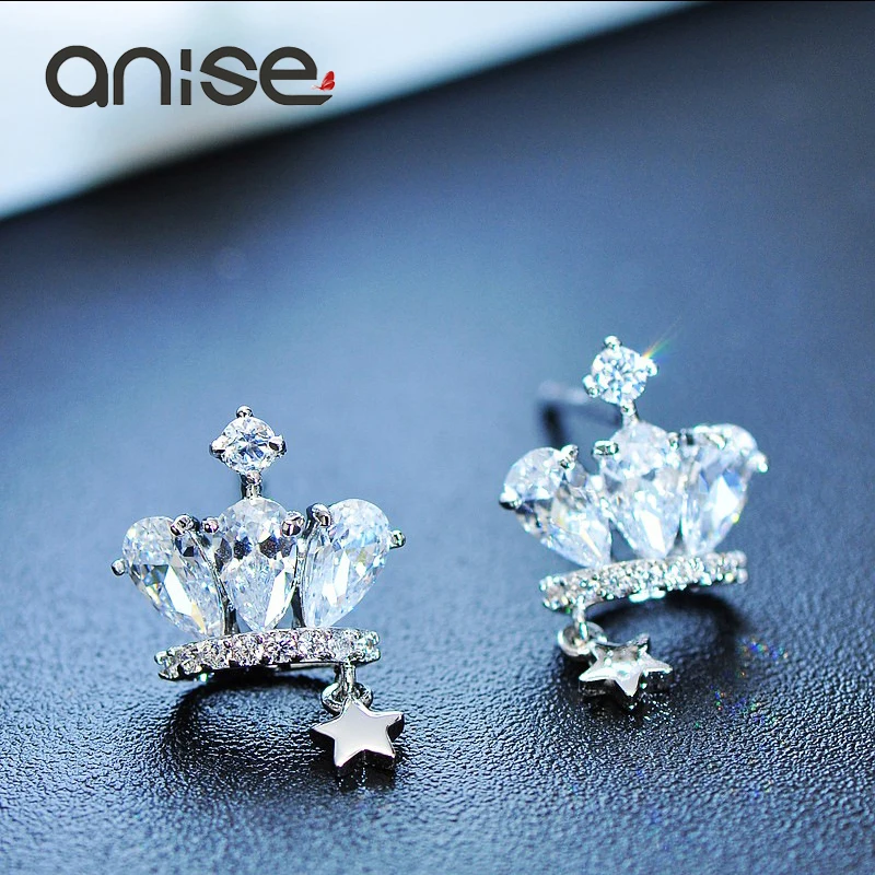 Женские брендовые серьги-гвоздики с кристаллами и звездами Anise изысканные из
