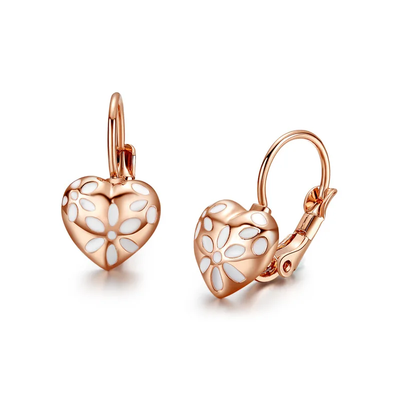 Ociki Rose Gold Color Austrian White Flower Heart Shape Crystal Earrings Office Jewelry for Women Girls Gift Drop Shipping | Украшения и