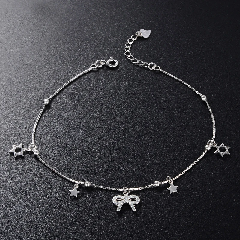 Браслеты на ногу женские из серебра 100% пробы со звездами | Украшения и аксессуары