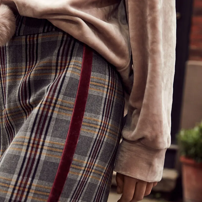 Vero Moda новые женские брюки женские бархатные боковые клетчатые повседневные широкие укороченные брюки | 318350516