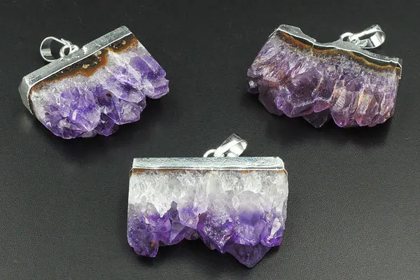 

Natural Amethyst Druzy Slice Pendant Of Inlaying Setting Silver Plated 25-35mm