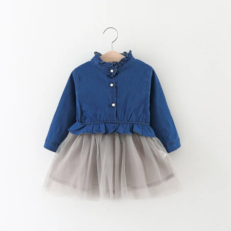 GEMTOT 2017 spring 0-3 year old girl exploding money one button pure color cowboy mesh dress factory direct sale k1 | Детская одежда и