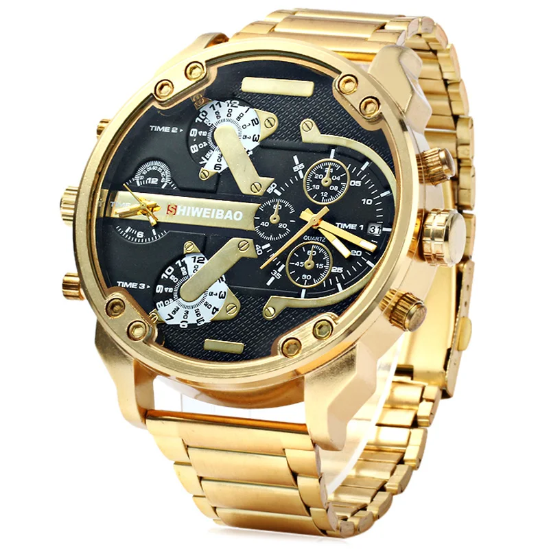 

SHIWEIBAO men large dial cool handsome double movement Analog quartz wristwatch fashion stainless steel business male watches