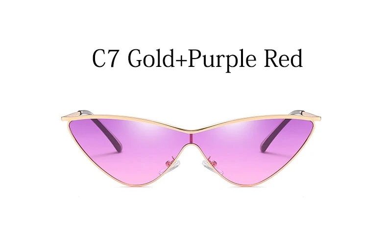 C7 Gold Purple Red Металлические солнцезащитные очки "кошачий глаз", женские классические маленькие треугольные ретро солнцезащитные очки, прозрачные градиентные винтажные очки UV400 - Цвет линз: C7 Gold Purple Red
