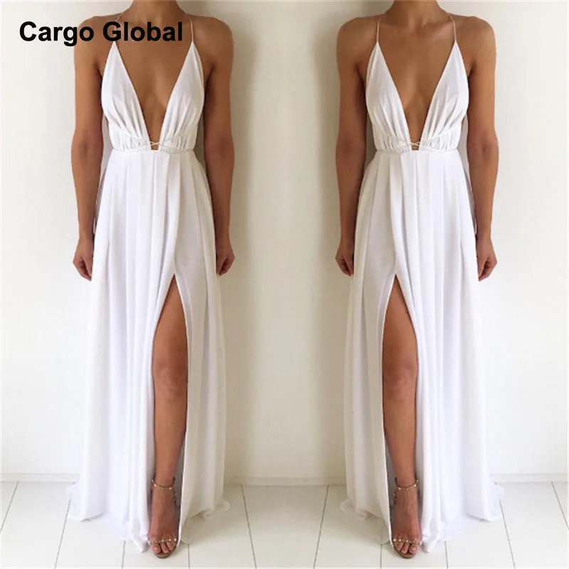 Женское длинное шифоновое платье с лямкой на шее открытой спиной|beach dress|chiffon