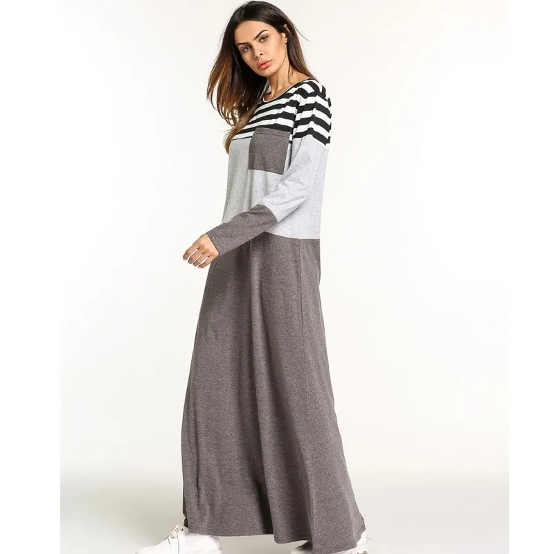 Хит продаж женское Повседневное платье в полоску с длинными рукавами винтажное