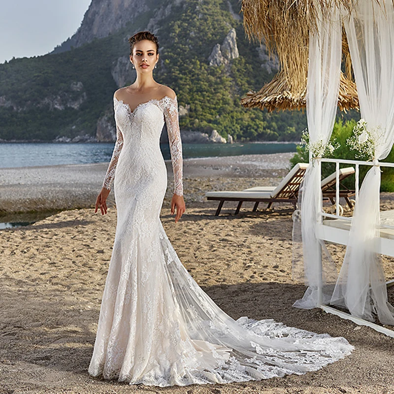 Халат Де Mariage See Through Назад Богемный Кружева Свадебное Платье Sexy Длинным Рукавом